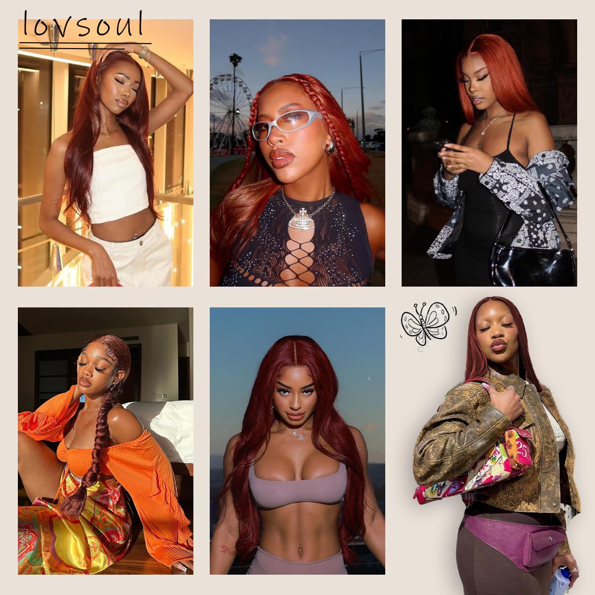 BlackSwern 13x6 Reddish Brown Lace Frontal Wigs, HD Glueless Synthetic Straight Lace Front Wig Pre-Plucked, Ready to Wear Similar Human Hair 200 Density, 32inch #33b reddish brown