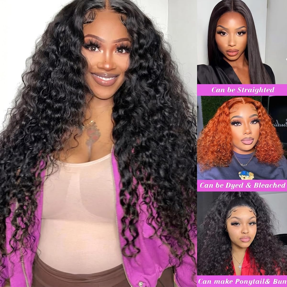 16 18 20 Inches Human Hair Bundles Deep Wave Bundles Human Hair 100% Unprocessed Brazilian Virgin 3 Bundles Hair for Black Women Wet and Wavy Quick Weave Hair Bundle Hair Extensions Natural Black