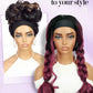 FANCEE Yaki Wavy Headband Wigs Ombre Brown Kinky Straight Wear and Go Wig with Curly Wavy Ends for Mom on the Go Synthetic Headband Blow Out Style Natural Hair Wig for Black Women 0T/30