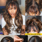 Sunber Ombre Brown Loose Body Wave With Bangs Pre Everything Glueless 13x4 HD Lace Front Human Hair Wig 180% Density Highlight Balayage Pre cut Lace Pre Plucked Bye Bye Knots Drawstring Wig 24Inch