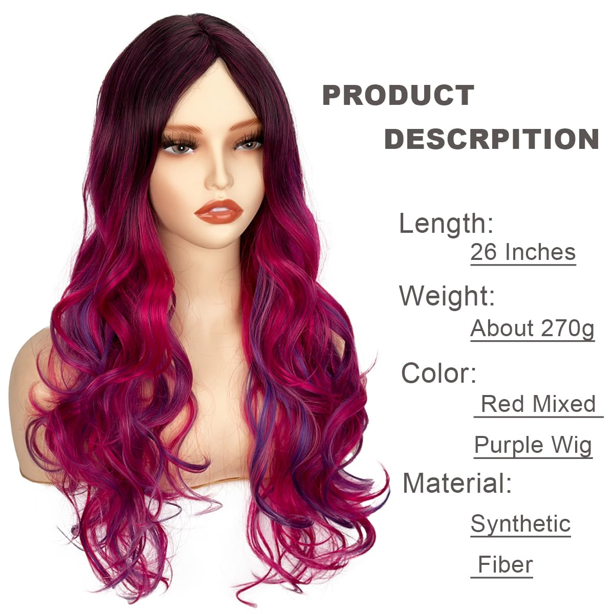 Sabosi Long Purple Ombre Curly Wig for Women Colorful Wig Cosplay Costume Wig Long Natural Loose Wavy for Halloween Costume Wig