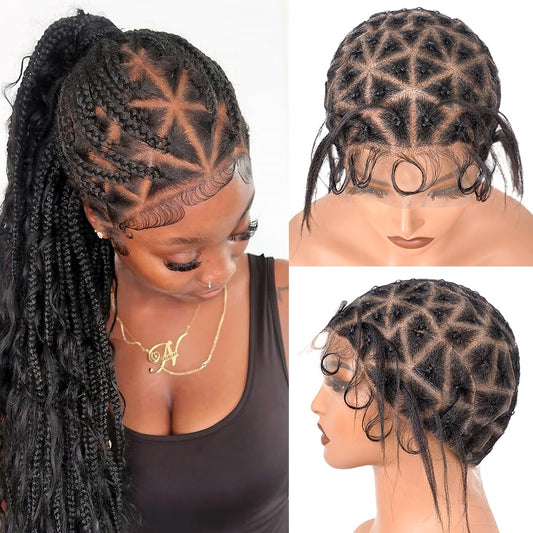 Suntefic Braided Wig Cap With Baby Hair Crochet Wig Cap For Crochet Braids Hair Glueless Double Full Hd Lace Wig Caps For Black Women (Black, 79 Knots New)