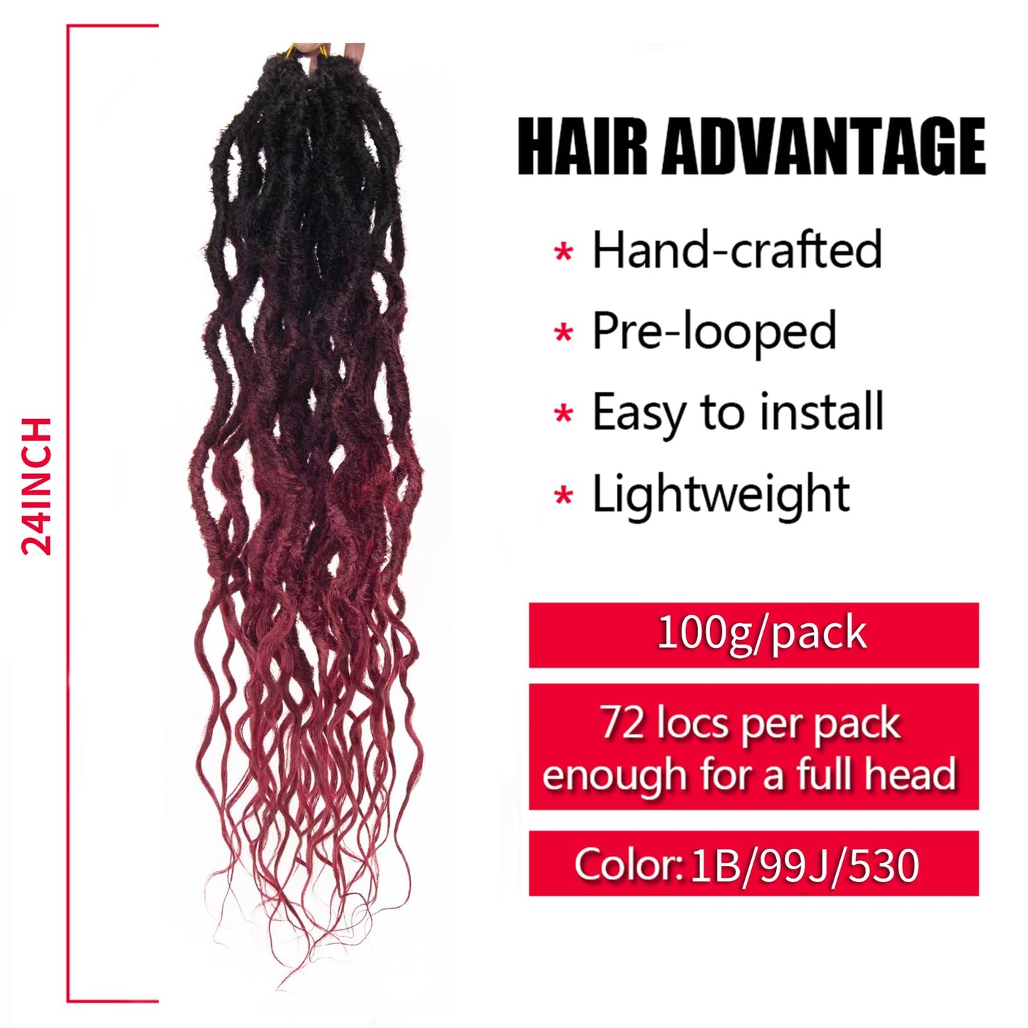 Faux Locs Crochet Hair 24Inch Crochet Locs, 6Packs Goddess Locs Soft Locs Curly Ends Faux Locs Synthetic Locs Crochet Hair Crochet Braids for Black Women Human Hair(1B/99J/530, 24'')