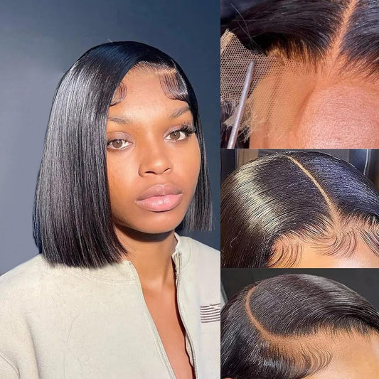 Karlami Hair 6x6 Bob Wig Human Hair HD Transparent Bob Lace Front Wigs Human Hair for Women 150% Density Short Bob Wigs (6x6 Straight Bob Wig Black Color, 10 INCH)