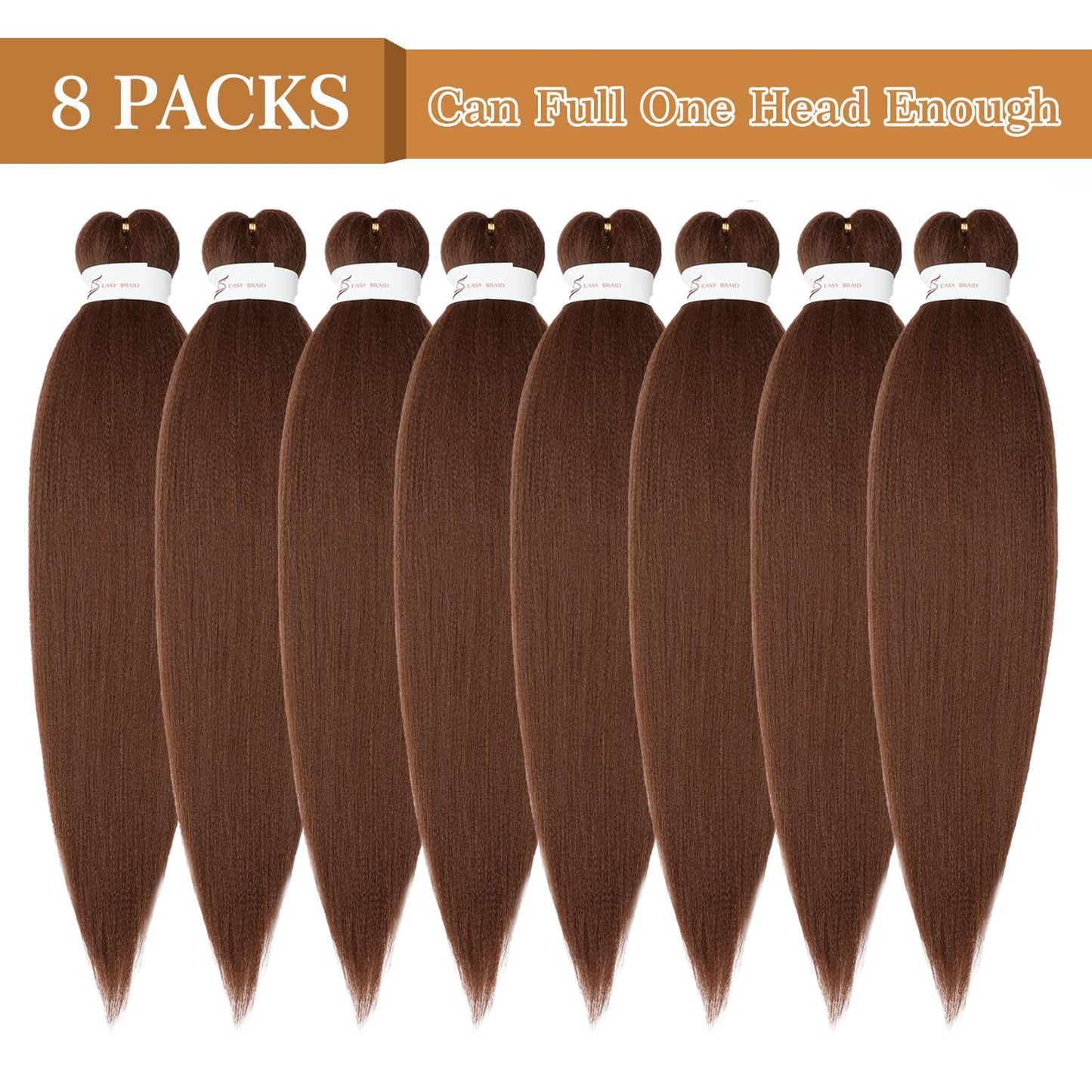 Ubeleco Brown Braiding Hair Pre Stretched 20 Inch 8 Packs Color 30 Braiding Hair Auburn Soft Yaki Texture, No Itch, Hot Water Setting Synthetic Hair Extensions For Braids(20in,30#)