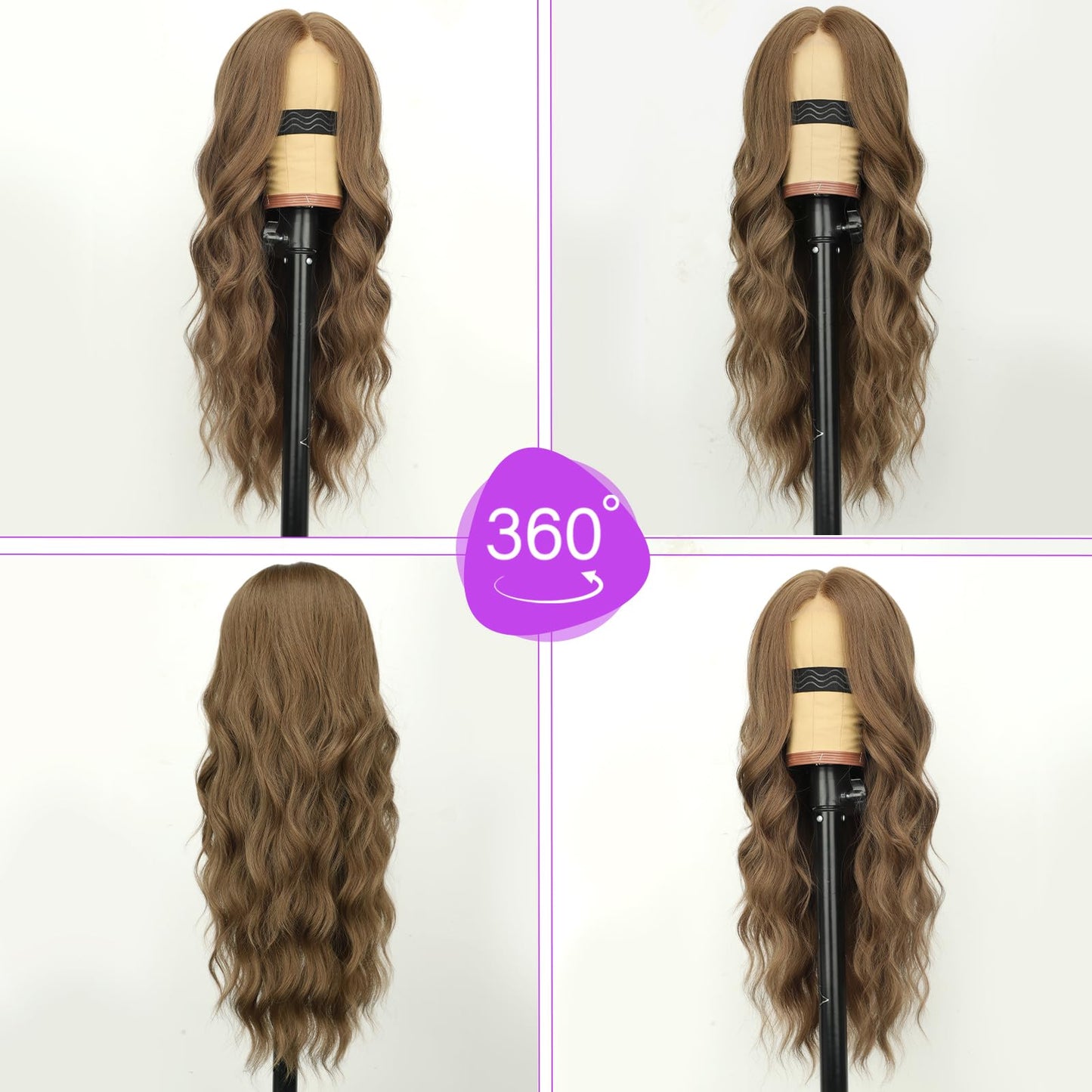 Eawwii Ash Brown Wig for Women Long Wavy 4x1 Lace Natural Hairline Glueless for Beginners Middle Part Synthetic for Daily Party Use 26Inch