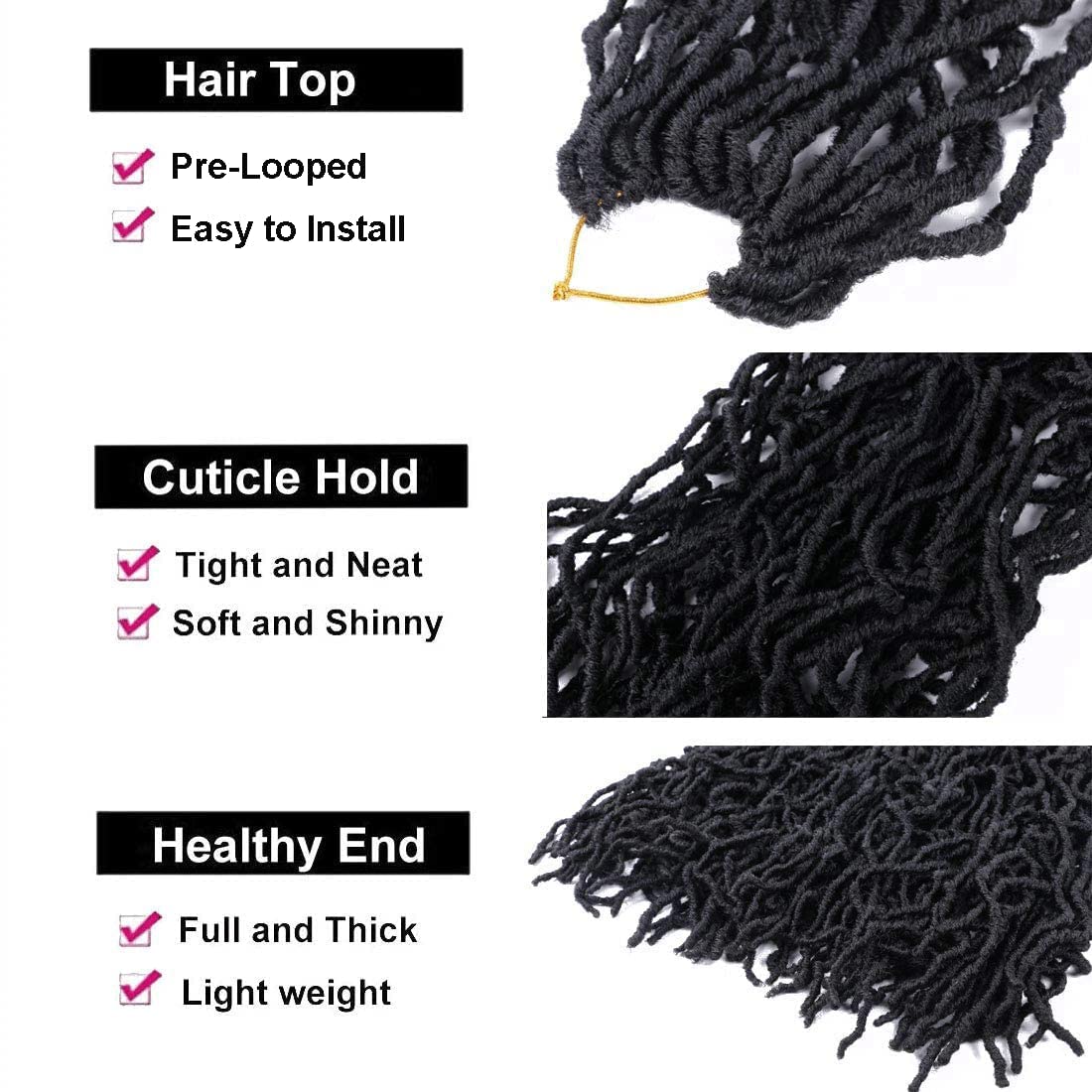 6 Packs Soft Locs Crochet Hair Pre Looped Faux Locs Crochet Braids Goddess Locs Dreadlocs Synthetic Hair For Black Women (1B, 12 Inch (Pack of 6))