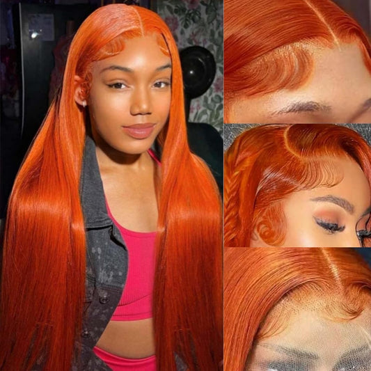 Ginger Orange Straight Lace Front Wigs Human Hair 200% Density 13x6 HD Transparent Lace Front Wigs 350 Colored Lace Frontal Wig Brazilian Virgin Wigs for Women Pre Plucked with Baby Hair 26 Inch