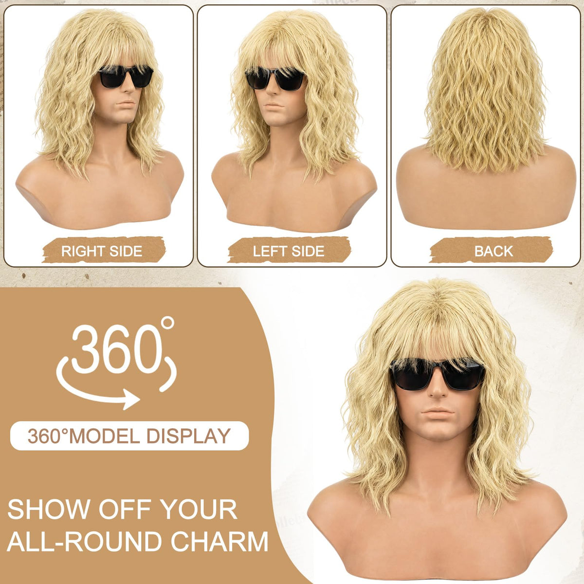 Suncalla 6 Set 80S Rocker Wigs for Halloween Party 3Color