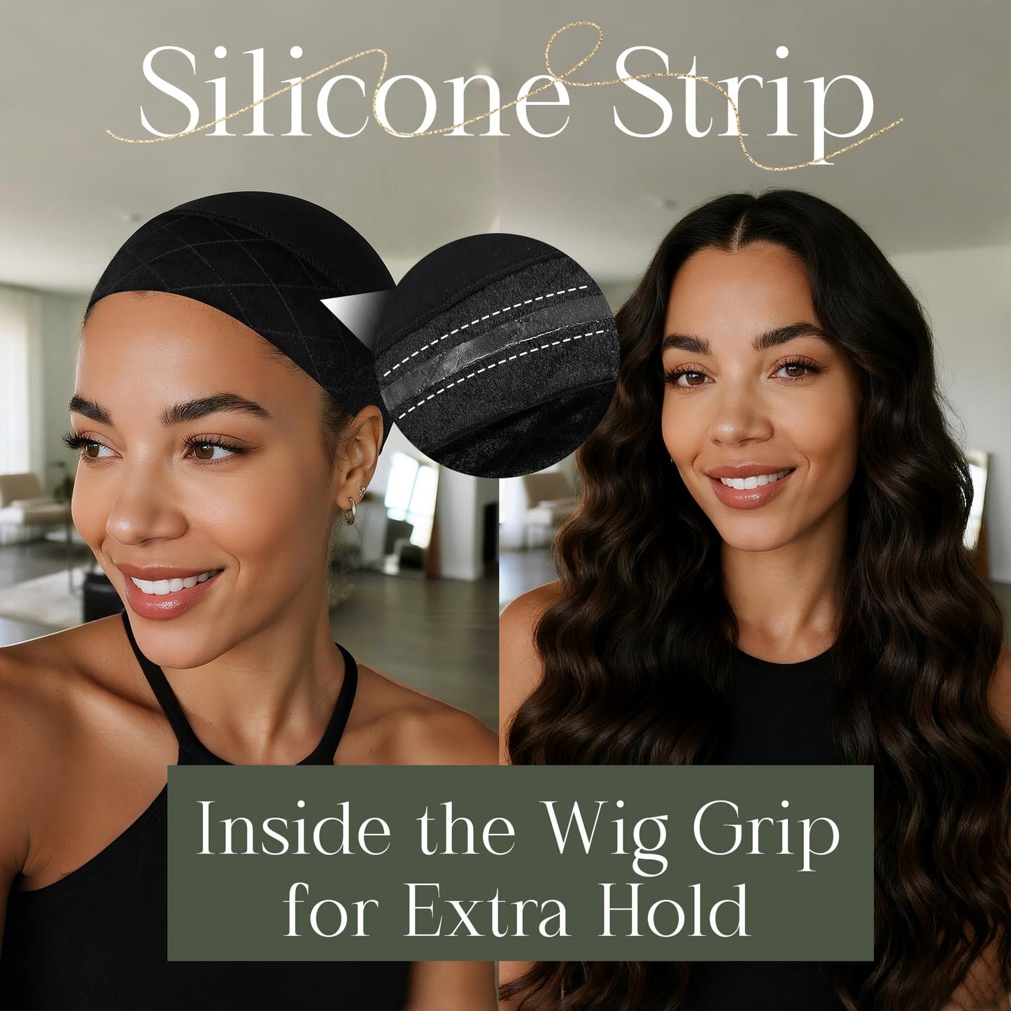 MYKURS Wig Caps with Grip Band to Hold Wig in Place, Soft Wig Caps for Women Non Slip, Black 2 PCS