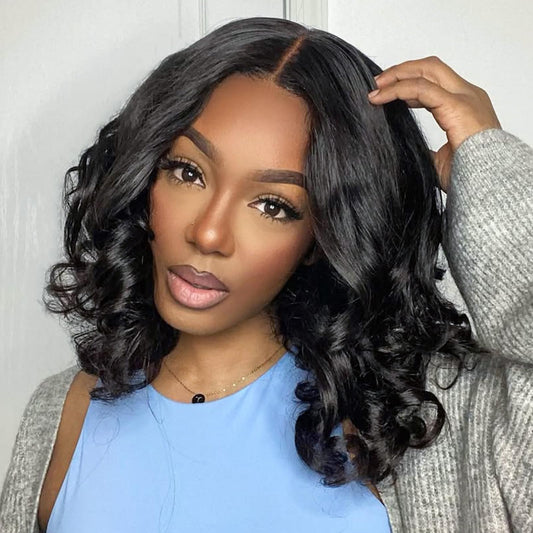 Hihmarm 13x6 Body Wave Bob Wig Human Hair Pre Plucked HD Lace Front Wigs Human Hair Glueless Frontal Wig Wear and Go Short Bob Wigs for Black Women 180 Density Natural Black 14 Inch