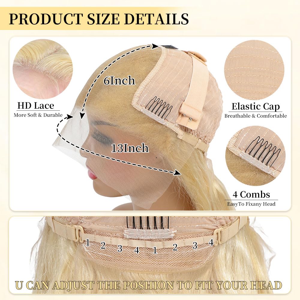 Femca 34 Inch 613 Lace Front Wig Human Hair 200 Density 13x6 Blonde Wig Human Hair 613 Transparent Body Wave Lace Front Wigs Human Hair Minimal Shedding Easily Stained No Tangle