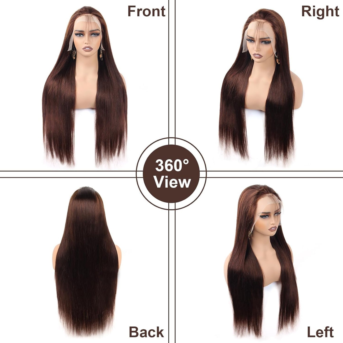 LAPONDAI 24 Inch Brown Straight Lace Front Wigs Human Hair 200 Density Chocolate Brown Lace Front Wig Straight