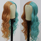 SISIFIRE Synthetic Wavy Wig Ombre Half Blue Small Lace Front Wig Heat Resistant Fiber Wigs for Cosplay Halloween Christmas Wigs