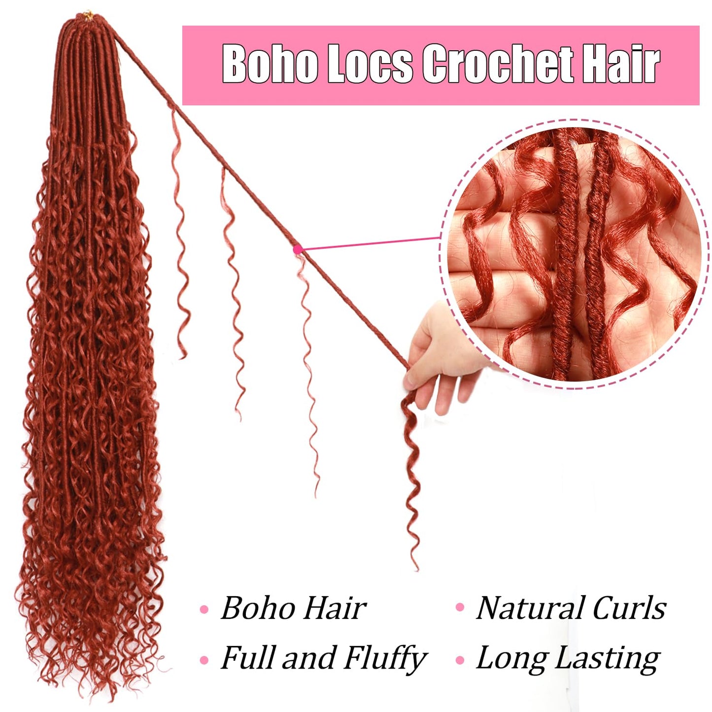 Soft Boho Locs Crochet Hair for Black Women-30 Inch 8 Packs Goddess Faux Locs Crochet Human Hair Feeling Pre Looped with Curly Ends (#350, 30 Inch(Pack of 8))