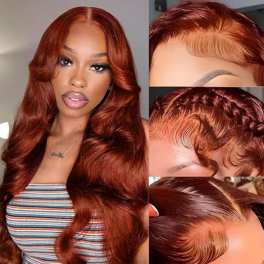 Dewyigs Reddish Brown Lace Front Wigs Human Hair Pre Plucked 22 Inch 180% Density Body Wave Lace Frontal Wigs Human Hair 13x4 HD Lace Brown wig human hair with baby hair glueless wigs