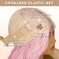 AISI HAIR Pink Wig for Women, Long Wavy Lace Hairline Middle Part Synthetic Wig for Daily Party-26 Inch