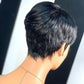 QiaQiaRing Pixie Cut Wig Human Hair For Black Women Chic Elegent Short Layered Pixie Cut Human Hair Wigs With Bangs Full Machine Made Brazilian Virgin Human Hair Nature Black Color