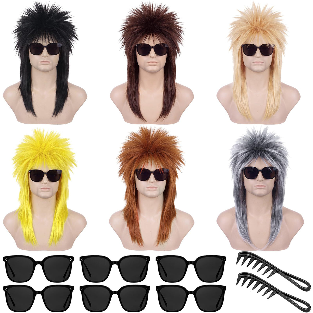 Suncalla 6 Set Punk Wigs for Halloween Party Multi-color