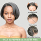 HANASCC 8" Glueless Straight Bob Salt and Pepper Wigs Human Hair Pre Plucked Gray Human Hair Wigs Short Pixie Cut Bob Wig Pre Cut 5x5 Closure HD Transparent Grey Lace Front Wigs for Women