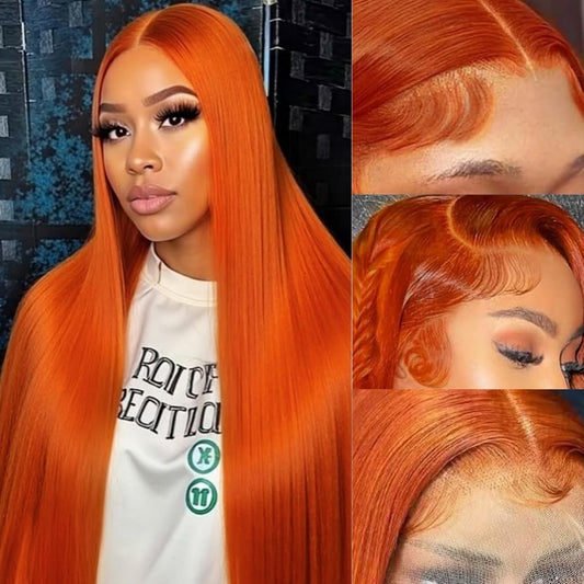 LAPONDAI 32 Inch Ginger Orange Wig Human Hair 13X6 Lace Front Wigs Human Hair 200% Density 350 Colored Straight HD Transparent Lace Frontal Wigs Brazilian Virgin Wigs for Women Pre Plucked