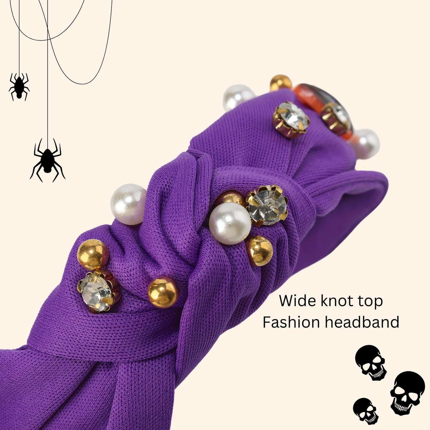 Danumei Halloween Headband Spooky Knotted Headbands for Women Gothic Boo Hairband Twist Wide Hair Accessories for Costume Party