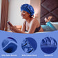 4PCS Silk Bonnet for Sleeping - Satin Hair Wrap Cap for Black Women Men, Curly Hair - Elastic Wide Band Shower Cap (Black, Sapphire Blue, Green, Purple)