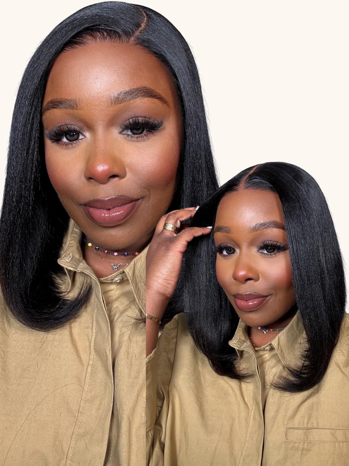 Nadula 10 Inch 13x4 HD Lace Yaki Straight Bob Wig with Drawstring – Pre Everything Glueless Bob Lace Front Wig Human Hair with Ear Tape, Pre-Plucked Invisible Knots, Ready to Go Yaki Wig 150% Density