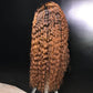 SISIFIRE Deep Wave Lace Front Wigs Ombre Auburn Brown with Black Roots Glueless Wigs Pre-plucked Synthetic Water Wave Frontal Wig with Baby Hair