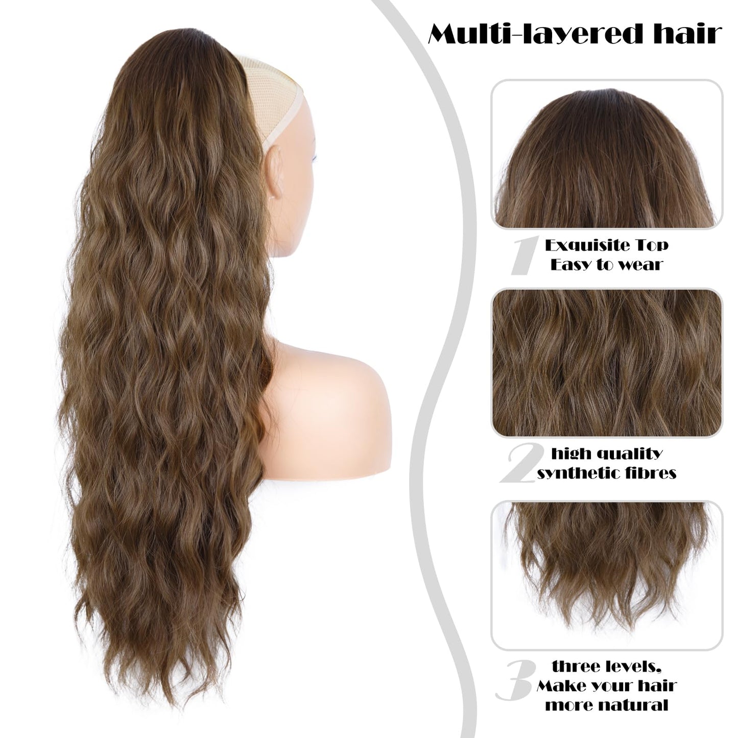 Drawstring Ponytail for Women, 26 inch Long Ponytail Extension, Synthetic Pony Tails Hair Extensions, Hair Extensions Ponytail for Daily Use (Color: Medium Brown)