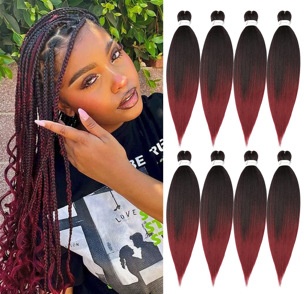 Ubeleco 8 Packs Pre-stretched Braiding Hair,20 Inch Ombre Braiding Hair Professional Soft Yaki Texture,No Itch, Hot Water Setting Hair Extensions for Braids (20in,1B/900)