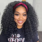 Aisaide Kinky Curly Headband Wig 16 Inch Headband Wigs for Black Women None Lace Front Curly Wave Half Hair Wig Wear and Go Glueless Wig Natural Color