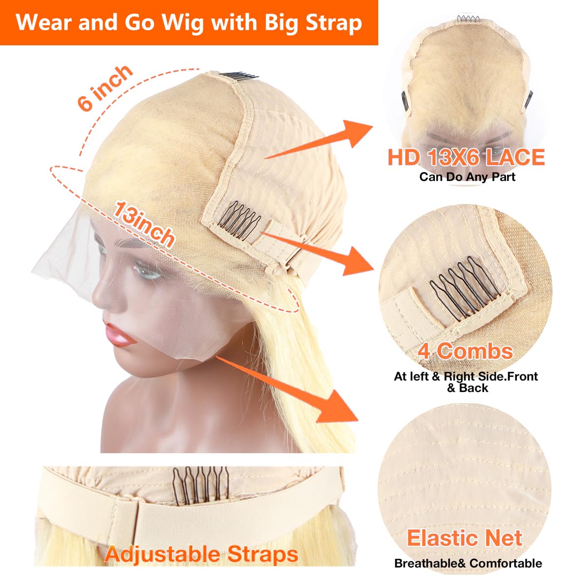 DJFG 40 Inch 613 Lace Front Wig Human Hair Blonde Wig Human Hair 200 Density 613 13x6 Lace Front Wig Human Hair Pre Plucked HD Lace Frontal Wig Straight Glueless