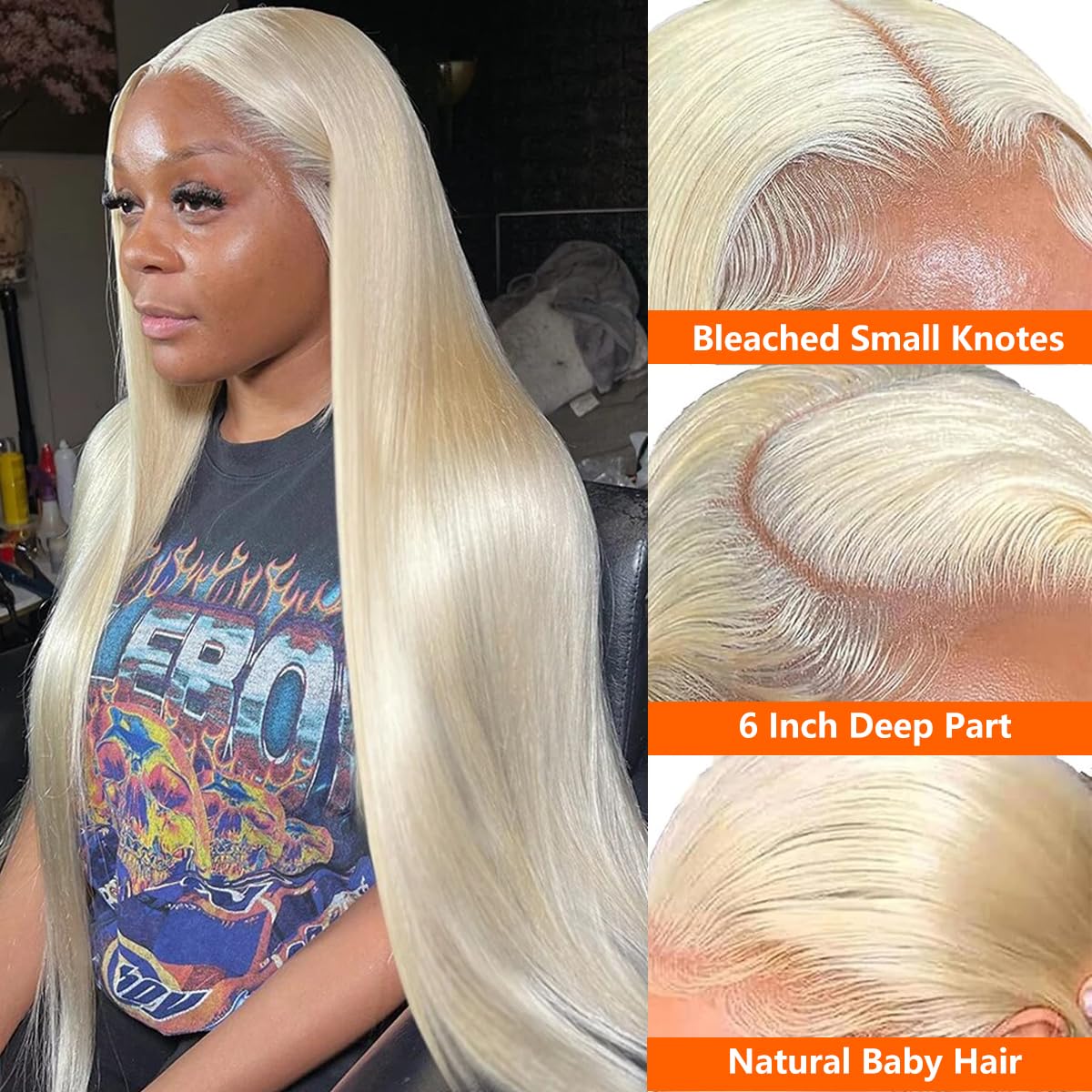DJFG 40 Inch 613 Lace Front Wig Human Hair Blonde Wig Human Hair 200 Density 613 13x6 Lace Front Wig Human Hair Pre Plucked HD Lace Frontal Wig Straight Glueless