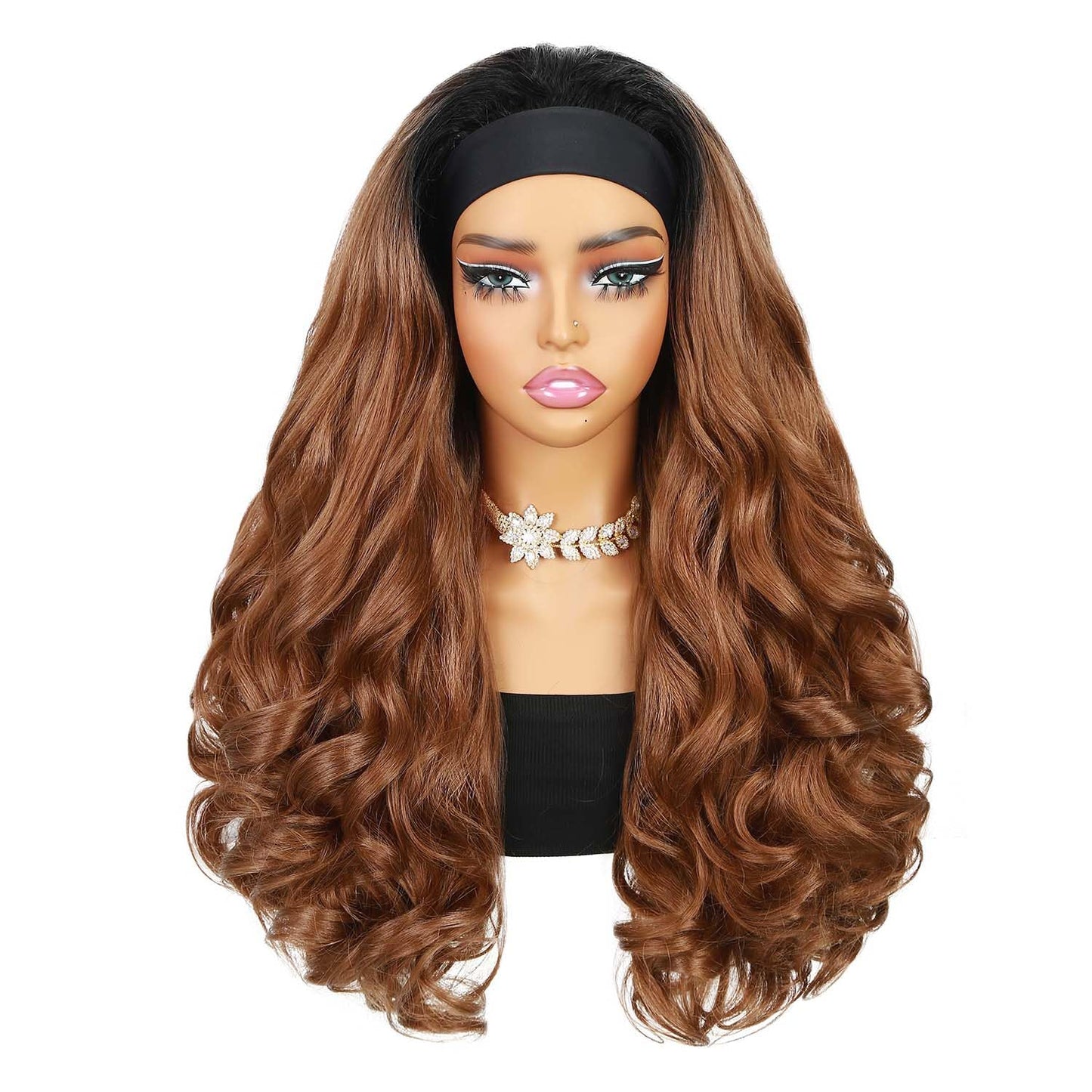 Quantum Love Yaki Curly Headband Wigs for Black Women Kinky Straight Mix Brown Headband Curly Ends Synthetic Wear and Go Glueless half Wig with Headbands Attached