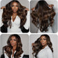 KLAIYI 13x4 Pre Everything Lace Front Chocolate Brown With Highlights Loose Body Wave Wig Human Hair Pre Cut Lace Pre Bleached Bye Bye Knots Pre Plucked Ombre Glueless Wear Go Wig Ready to Wear 26Inch