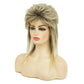 Swiking Mullet Wigs for Women Blonde Curly Soft Heat Resistant Shoulder Length Hair 80s Rocker Cosplay Halloween Dark Roots Synthetic Wigs (Blonde Mix Black)