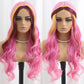 SISIFIRE Pink Yellow Highlight Dark Red Long Curly Wavy Wigs for Women Middle Part Synthetic Heat Resistant Fiber Small Lace Wig for Halloween Cosplay Christmas Wigs