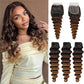Beaushine 10A Human Hair Bundles With Closure Ombré Loose deep Wave Bundles (T1B/2/4,14 16 18+14) Ombre Brazilian Raw Human Hair Virgin Remy Loose Wave Hair 3 Tone Black to Brown