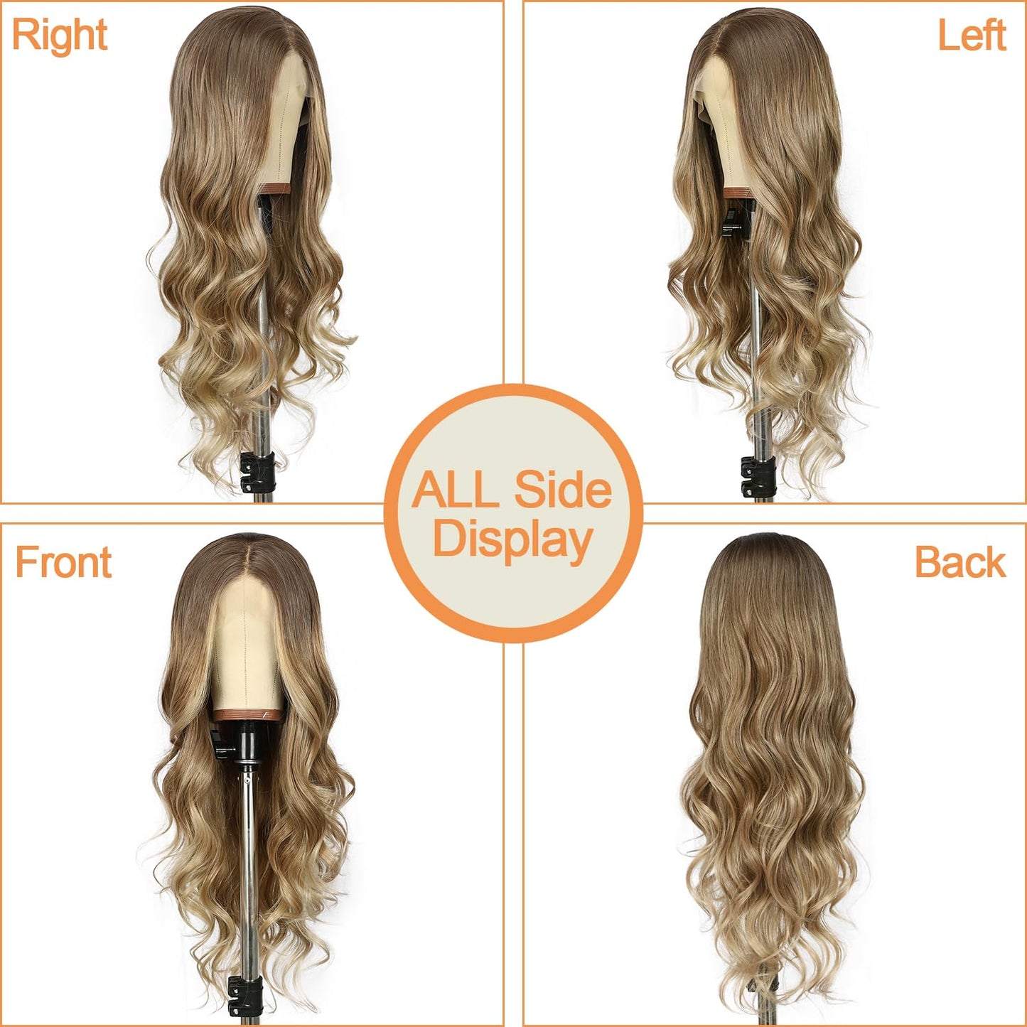 SAPPHIREWIGS Brown Lace Front Wigs Long Body Wave Pre-plucked Hairline Brown Wig with Ash Blonde Tips Synthetic Wigs for Women Heat Resistant Fiber Hair Daily Party Use 26inch