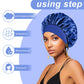 4PCS Silk Bonnet for Sleeping - Satin Hair Wrap Cap for Black Women Men, Curly Hair - Elastic Wide Band Shower Cap (Black, Sapphire Blue, Green, Purple)
