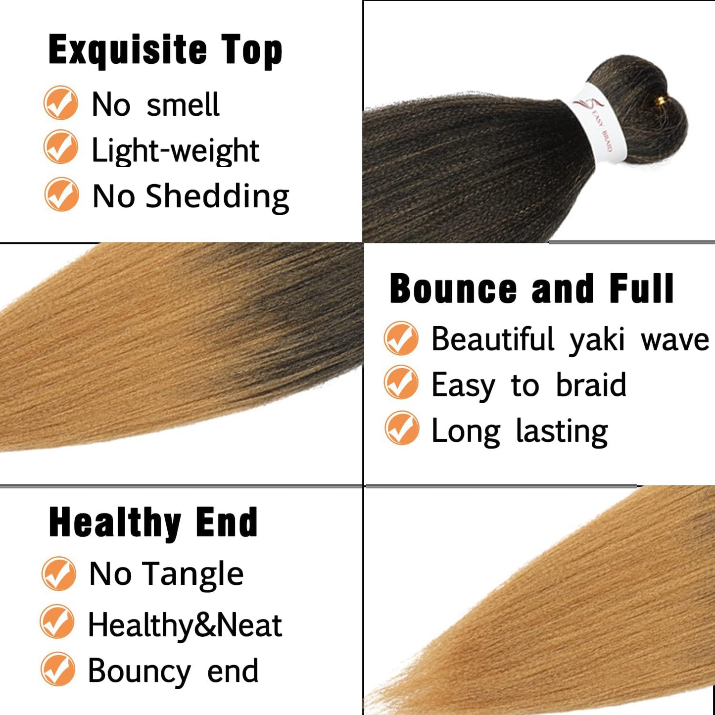 Ubeleco Pre Stretched Braiding Hair, 8 Packs 20 inch Braiding Hair Pre Stretched Yaki Texture, Hot Water Setting, Easy To Install Professional Synthetic Ombre Hair for Braiding(20in,1B/27)