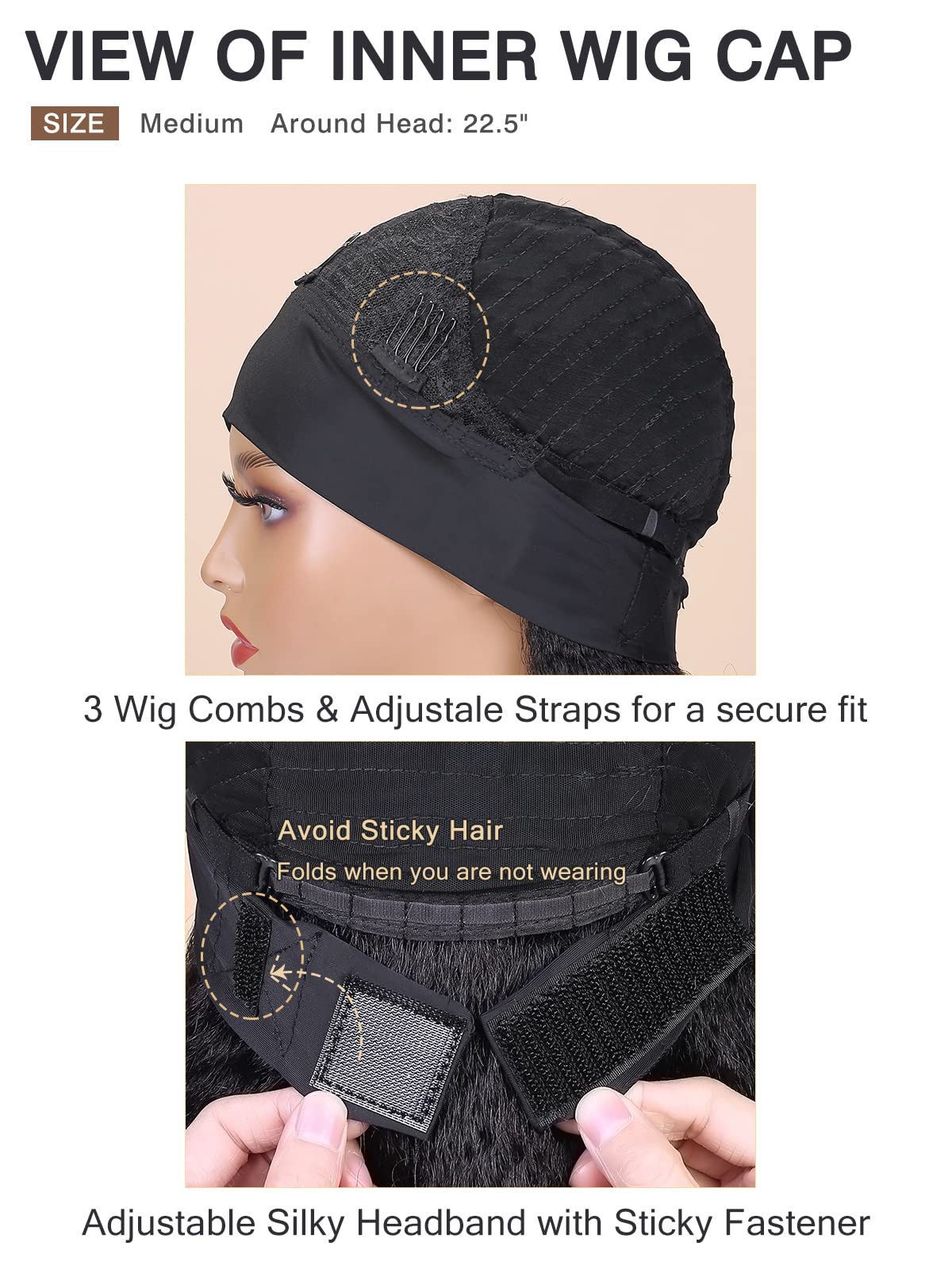 WIGNEE 18 Inches Kinky Straight Headband Wig for Women Yaki Straight Wigs with Black Headband Kinky Afro Wigs For Black Women (1B, 18 Inch)