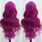 SISIFIRE Purple Gray Highlight Wavy Wigs for Women Synthetic Small Lace Front Wig Long Curly Wavy Wigs for Daily Party Use Heat Resistant Fiber Wig