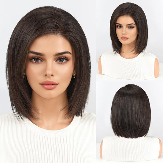 starluck Human Hair Wig Lace Front Wigs Real Human Hair Wigs For Women Side Part 13"*4" HD Lace Large Area Wig Natural Black 12 Inch Realistic and Resistant for Daily Party Use