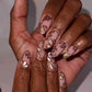 24 Pcs Nude Press on Nails Medium Almond Fake Nails with Glue Artificial Acrylic Nails Press ons with Golden Glitter Leaf Design Full Cover Reusable Stick on Nail for Women Girls Daily Wear