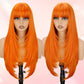 NOVFLKW Orange Long Straight Layered Wig with Bangs for Women 26 inch Put on Go Realistic Synthetic Fiber Heat Resistant Natural Wig for Girls Party Cosplay and Daily Use