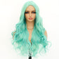 SISIFIRE Highlight Long Wavy Wigs for Women Green Middle Part Loose Curly Wave Wig Synthetic Heat Resistant Fiber Wig for Halloween Cosplay Christmas Wigs
