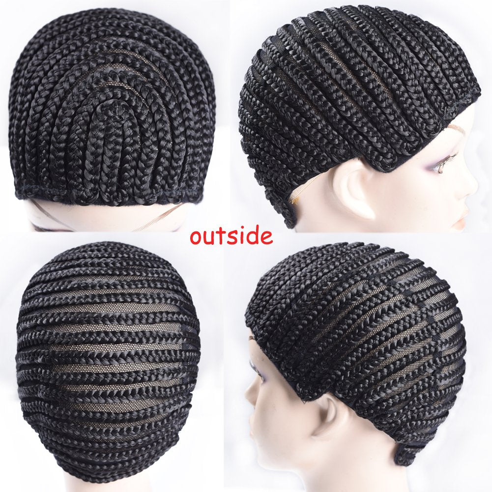 Refined hair 2Pcs Braided Wig Caps Crotchet Cornrows Cap For Easier Sew In Caps for Making Wig Glueless Hair Net Liner Crochet Wig Caps (braided caps,2pcs)