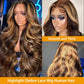 Dewyigs 28 Inch Highlight Ombre Lace Front Wig Human Hair Body Wave Honey Blonde Glueless HD Transparent Lace Frontal Wigs for Women 13X4 Human Hair Pre Plucked with Baby Hair